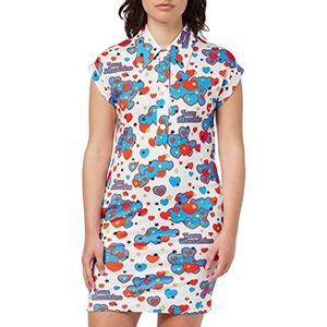 Love Moschino Damesjurk met normale pasvorm en korte mouwen, Wit Rood Blauw Geel Zwart, 46 NL