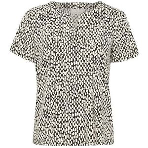 Kaffe Dames T-shirt V-hals korte mouwen bedrukt jersey regular fit damesblouse, Zwart/Chalk Graphic Dot, XXL