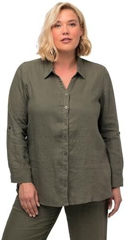 Ulla Popken - Blouse - Groen - Klassieke Blouse - Lange Mouw