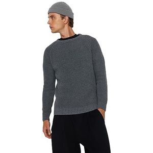 Trendyol Heren rechte lange mouwen slanke sweater, grijs, XXL