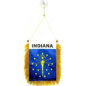 AZ FLAG - Indiana Mini Banner - 6'' x 4'' - 100% Polyester US state of Indiana Small Pennant for Car - Double-sided Flag with Suction Cup Hanger