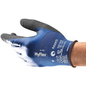 Ansell HyFlex 11-925 Werkhandschoenen, olieafstotende handschoenen, voor dames en heren, monteurshandschoenen, montagehandschoenen, werkplaatshandschoenen, blauw, maat XS (12 paar)