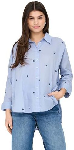 Onlnew Lina Grace Ls Emb Shirt Noos WVN, blauw (brunnera blue), S