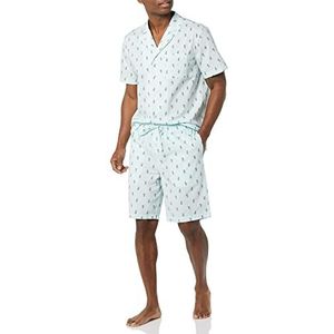 Amazon Essentials Heren lichtgewicht geweven inkraag korte pyjama set, lichtblauw witte ananas, XX-Small