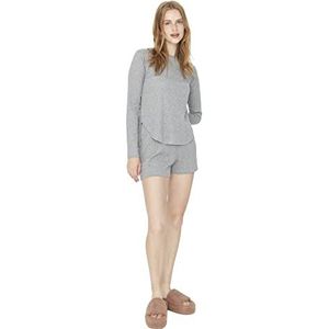Trendyol Dames Plain Gebreid T-shirt-Korte Pyjama Set, Grijs, XL