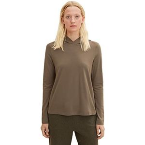 TOM TAILOR Dames Basic shirt met lange mouwen en capuchon 1034161, 18123 - Tarmac Khaki, 3XL