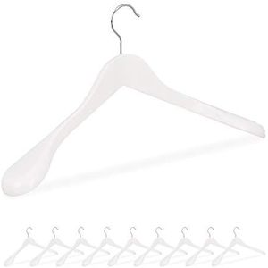 Relaxdays kleerhangers hout - 10 stuks - kledinghangers hout - brede schouder - houtkleur - wit