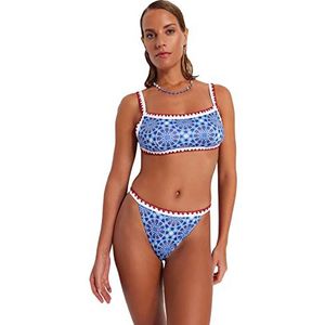 Trendyol Vrouwen Normale Taille Normale Trotter Bikinibroek,Blauw-Veelkleurig,36, Blauw-veelkleurig, 40