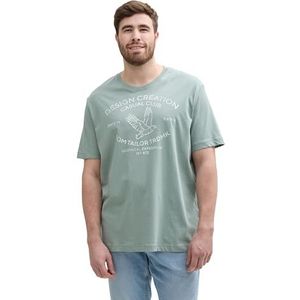 TOM TAILOR Heren plussize plus size - basic T-shirt met logo-print, 12960 - Dark Smoke Green, XXL Grote maten