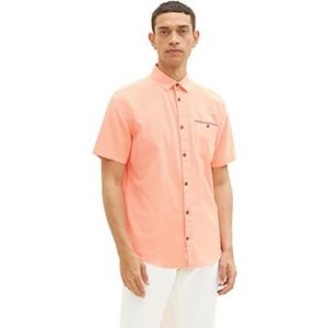 TOM TAILOR Chambray overhemd met korte mouwen en borstzak, 31850 - Oranje Wit Chambray, S