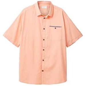 TOM TAILOR Chambray overhemd met korte mouwen en borstzak, 31850 - Oranje Wit Chambray, S