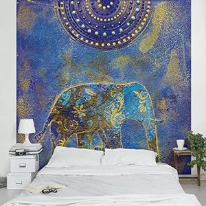 Apalis Vliesbehang olifant in Marrakech fotobehang vierkant | fleece behang wandbehang wandschilderij foto 3D fotobehang voor slaapkamer woonkamer keuken | Maat: 336x336 cm, blauw, 95318