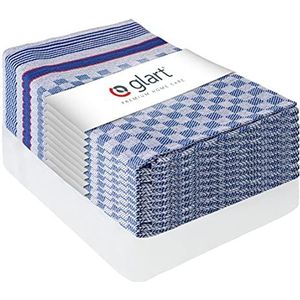 Glart 48GR 10-delige set premium geruite doeken, theedoeken, keukendoeken, vaatdoeken, keukenhanddoeken, 100% kunststof OEKO-TEX, 45 x 90 cm, blauw, voorgewassen