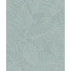 Rasch Behang 690811 - Turquoise vliesbehang met textiellook en grote tropische bladeren in mintgroen, Monstera, jungle behang - Collectie: Color your life