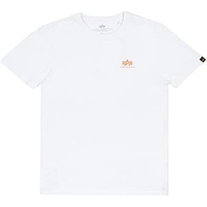 Alpha Industries Basic T-Shirt met klein Logo en neonopdruk voor heren White/Neon Orange