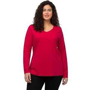 Ulla Popken Dames lange mouwen V-hals shirt lange mouwen, rood, 50/52 Grote maten