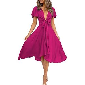 miduo Klassieke damesjurk, Een hot pink, M