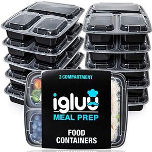 [10 Stuks] 3 Compartimenten BPA Vrij Herbruikbare Meal Prep Containers - Plastic Voedsel Bakjes met Luchtdichte Deksels - Magnetron, Vriezer en Vaatwasserbestendig - Stapelbare Bento Box (900 ml)