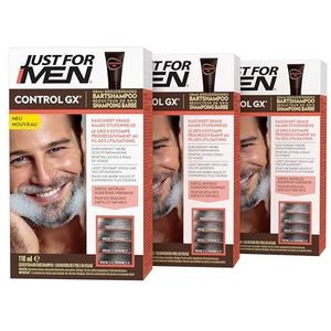 Just For Men Control GX Baardverzorging, baardkleur, grijsreducerende shampoo voor de baard, met kokosolie en aloë vera, 118 ml, verpakking van 3 stuks (3 x 118 ml)