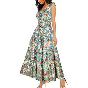 Awemeal Elegante zomerjurk voor dames, V-hals, korte mouwen, lange zomerjurk, boho, bloemetjesjurk met riem, ruches, zoom, wikkeljurk, strandjurk, A-lijn, zwierige maxi-jurk, Bloem Roze, S