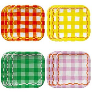 Talking Tables Ginghamborden in oranje, geel, groen en paars - kleurrijk papieren servies voor Pasen, verjaardagsfeestje eten, picknick, zomer - 12 stuks, 18 cm x 18 cm