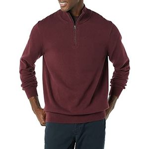Amazon Essentials Heren 100% katoenen trui met kwartrits bordeauxrood, XL