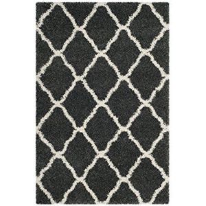 Safavieh Kate Shag tapijt, geweven polypropyleen tapijt in donkergrijs/ivoor, 90 X 150 cm