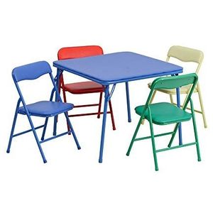 Flash Furniture Klaptafelset, rood, groen, geel, blauw, 4 stoelen