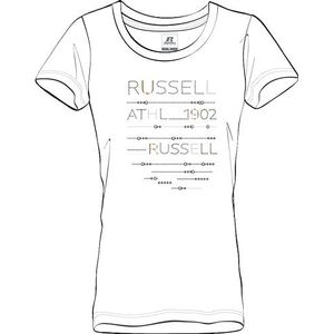 RUSSELL ATHLETIC A21701-UW-001 Glitter Code-S/S Crewneck Tee T-shirt dames wit maat M, Wit, M