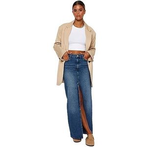Trendyol FeMan Kokerrok Denim Rok, Blauw, 32, Blauw, 30
