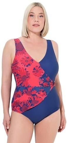 Ulla Popken - Badpak - Indigo/Rood - Soft Cup - Bloemenprint