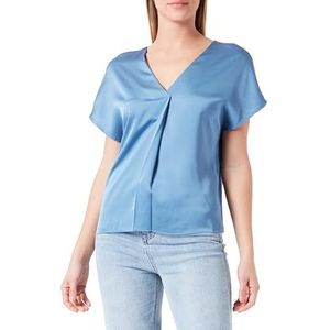 Vila Dames Viellette V-hals S/S Satin Top Noos blouse met korte mouwen, Coronet Blue, 36