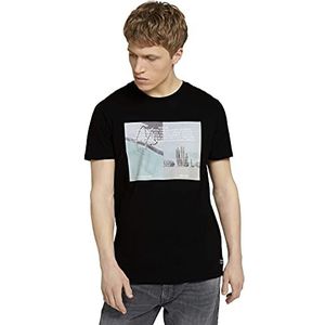TOM TAILOR Denim Uomini T-shirt met fotoprint 1025899, 29999 - Black, S