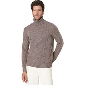 Trendyol Coltrui voor heren, Ajouré Slim Sweater Sweater, Mink Color, XL, nertskleur, XL