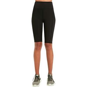 Trendyol Vrouwen zwarte roller hoge taille mobiele gedetailleerde sport biker panty yoga broek, Zwart, XL