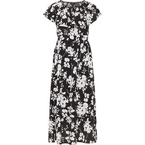 nelice Midi-jurk voor dames met allover-print, zwart, wit, XS
