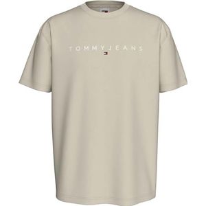Tommy Jeans Mannen Reg Lineaire Logo Tee Ext S/S T-shirts, Beige, 3XL, Nieuwsprint, 3XL grote maten tall