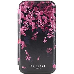 Ted Baker Flower Border Mirror Folio Case Compatibel met iPhone 15 - Zwart Zilver