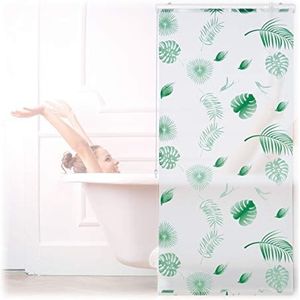Relaxdays douchegordijn plafondmontage - badgordijn - gordijn voor badkuip - bladeren - 80x240cm