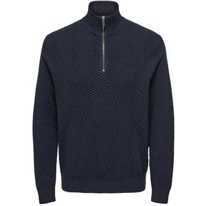 ONLY & SONS Herringbone Half Knit NS Onsmace Reg-shirt, halve ritssluiting met visgraatpatroon, marineblauw, 3XL voor heren, blazer marineblauw, 3XL