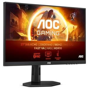 AOC - Q27G4XND - 27 inch - Gebogen QHD-monitor - Zwart - 180 Hz - 0,5 ms - FreeSync - HDR10