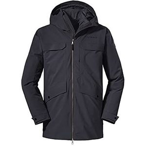 Schöffel Moskou 3-in-1 parka voor heren, wind- en waterdichte winterjas voor heren, parka met gewatteerde uitneembare binnenjas, zwart, maat 48