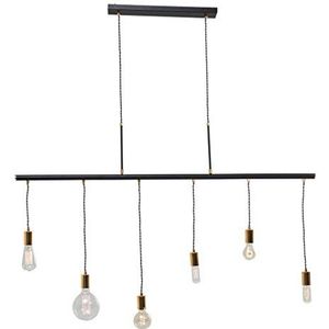 Kare Design hanglamp Pole Six, hanglamp met 6 verschillende hoogtes, in hoogte verstelbare plafondlamp met koperen lamphouders, zwart (H/B/D) 140x135x8cm