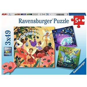 Ravensburger puzzel Eenhoorn, draak en fee - Drie puzzels - 49 stukjes - kinderpuzzel