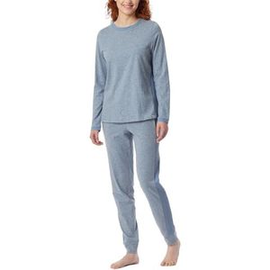 Schiesser Damespyjama, lang, katoenen nachtkleding, pyjamaset, Jeans-mel._181242, 44