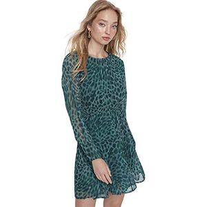 TRENDYOL Dames Woman Mini Skater V-hals geweven stof jurk, groen, 34