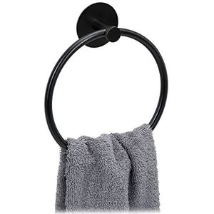 Relaxdays handdoekring zelfklevend - handdoekhouder wc - handdoekenhouder muur zwart