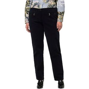 Ulla Popken Dames corduroy broek Mony, gedeeltelijk elastische tailleband, marine, 46, marineblauw, 46