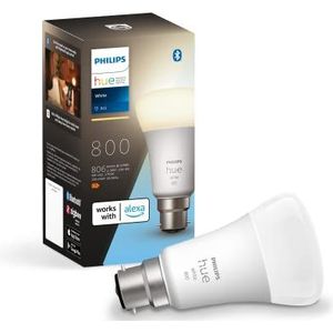 Philips Hue Witte LED Smart Gloeilamp 1 Pack [B22 Bajonet Cap] Warm Wit - voor Indoor Home Verlichting, Compatibel met Amazon Alexa Apparaten