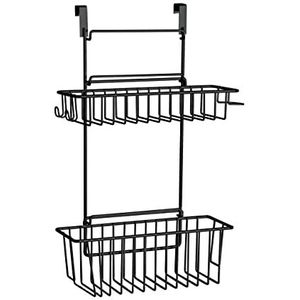WENKO Hangmand Flexi, 2 niveaus, organizer om op te hangen aan lade en kastdeur, geschikt voor badkamer en keuken, boren niet nodig, van gepoedercoat metaal, 32 × 47 × 12,5 cm, zwart